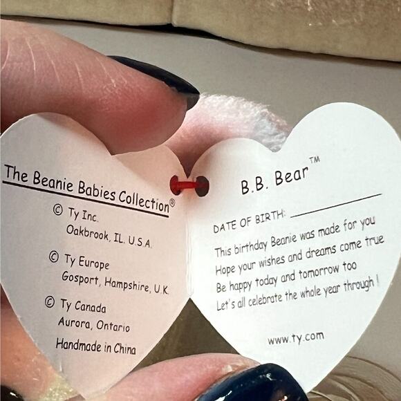 TY Beanie Baby "B.B. Bear " From 1999 & Display Case, Tag Cover, Error - Picture 8 of 10